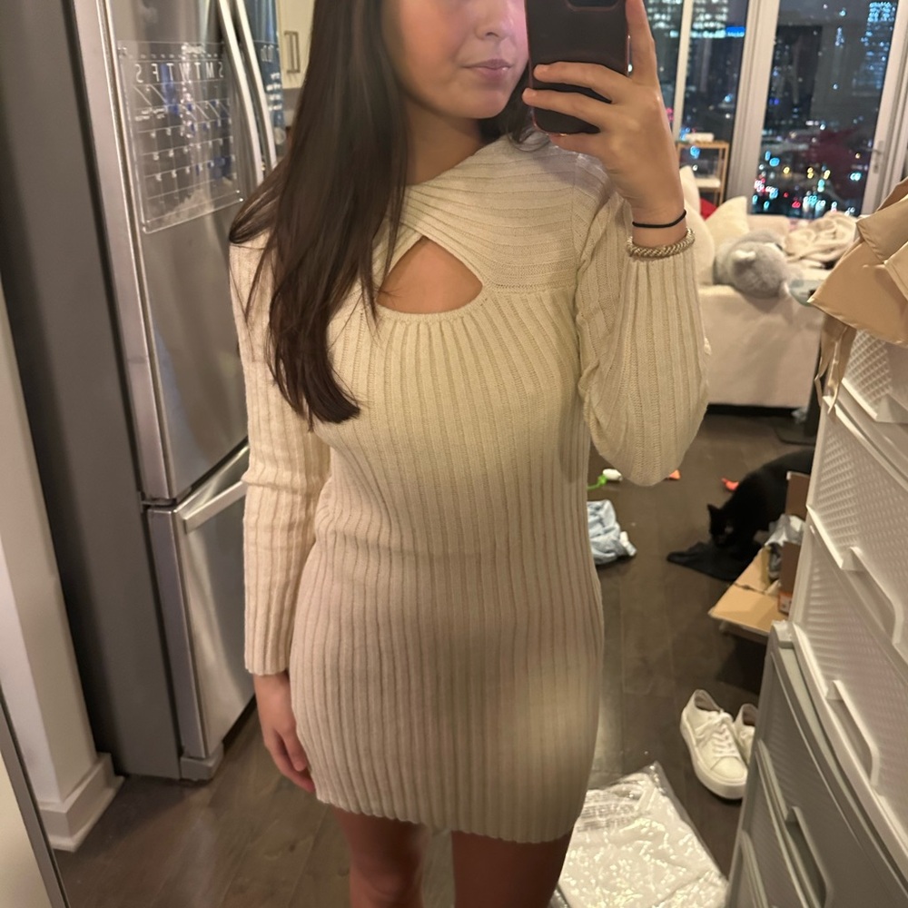 Princess Polly Long Sleeve Knit Sweater Dress Beige